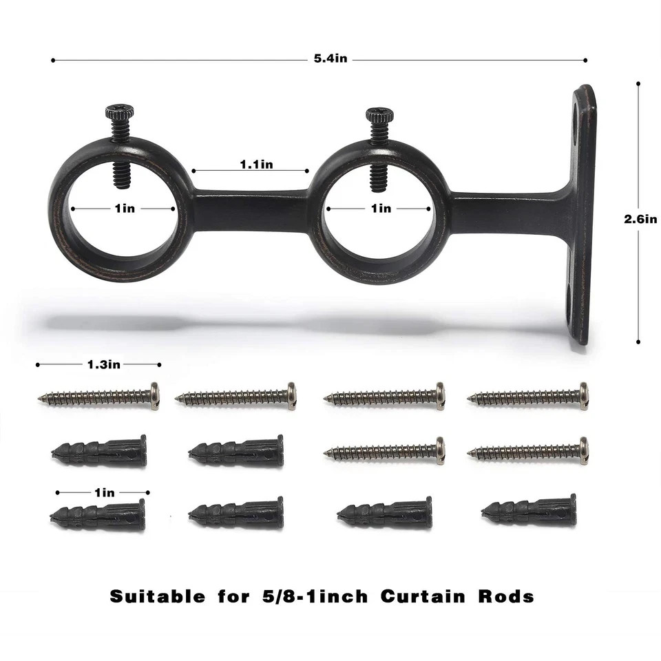 Curtain Rod Bracket, 3 pcs Double Curtain Rod Holder, Double Rod Brackets