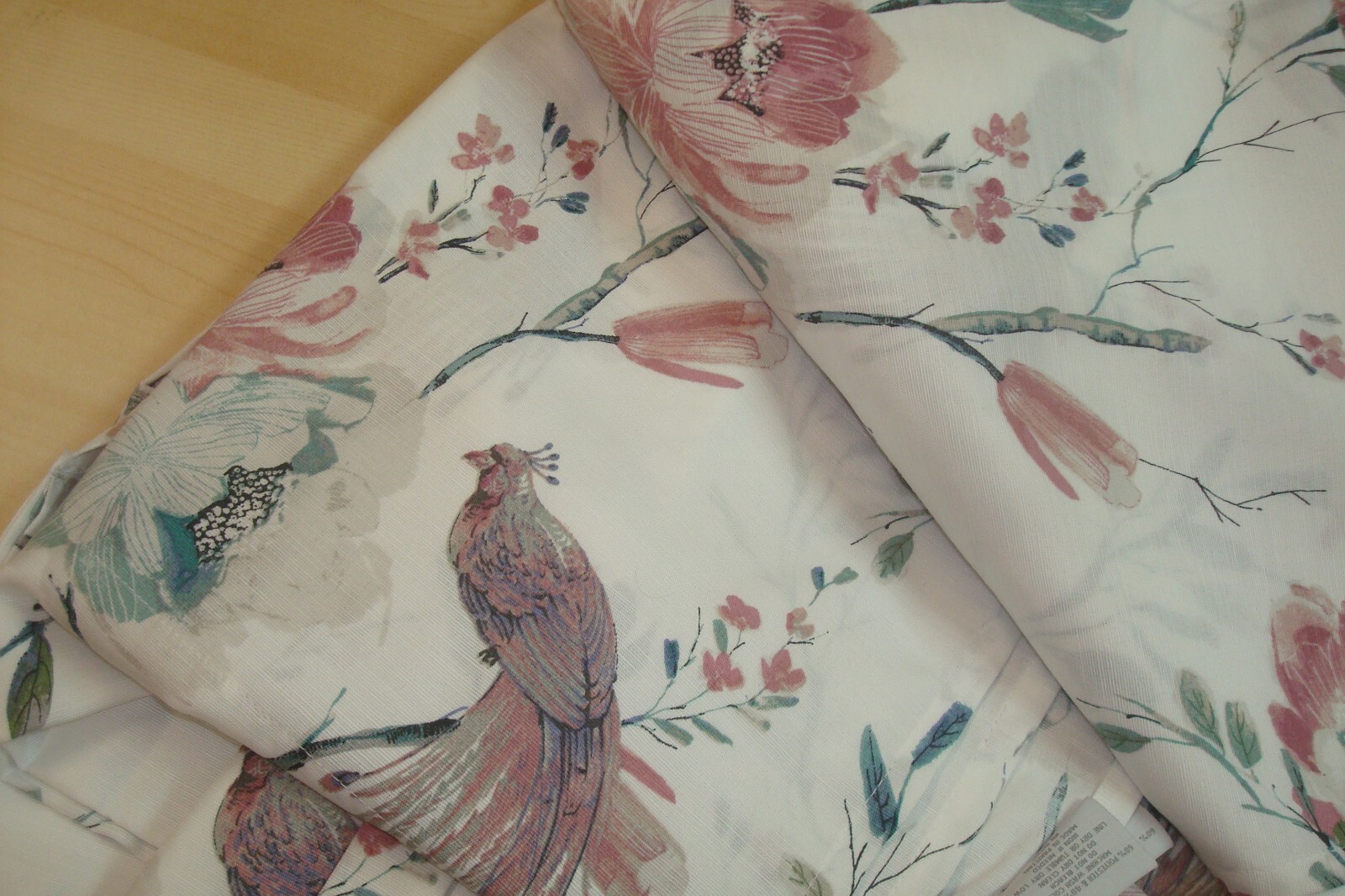 NWT Indigo Window Panels Drapes Peacock BIRDS 2 pc Pleated w/ Buttons 84″ lg