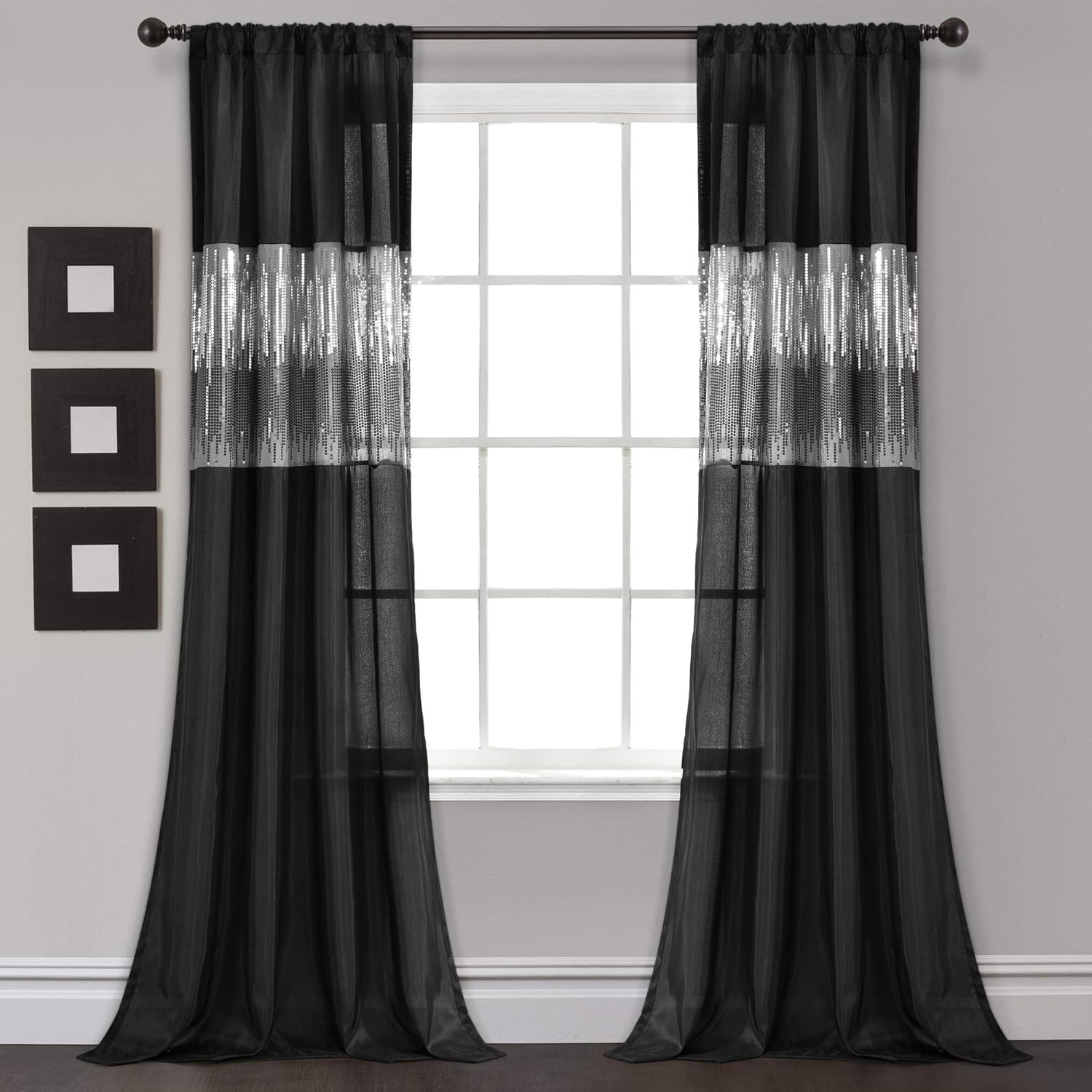 Night Sky Window Curtain Panel, Single,42″ W X 95″ L, Black – Sequin Curtains –