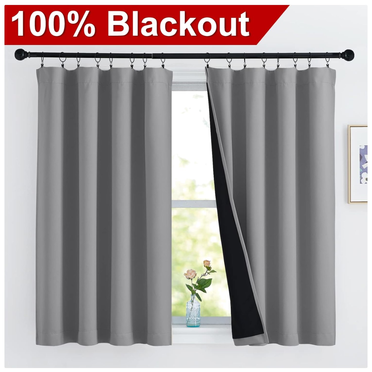 Nursery Blackout Drapes, Silver Gray, Rod Pocket – 2 Panels