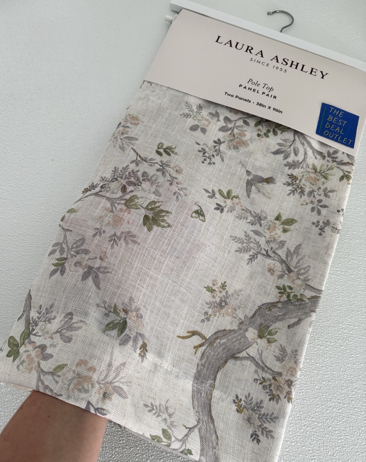 Laura Ashley Window Curtains 2 Panels 38 x 96″ Linen Khaki Gray Cream Pole Top
