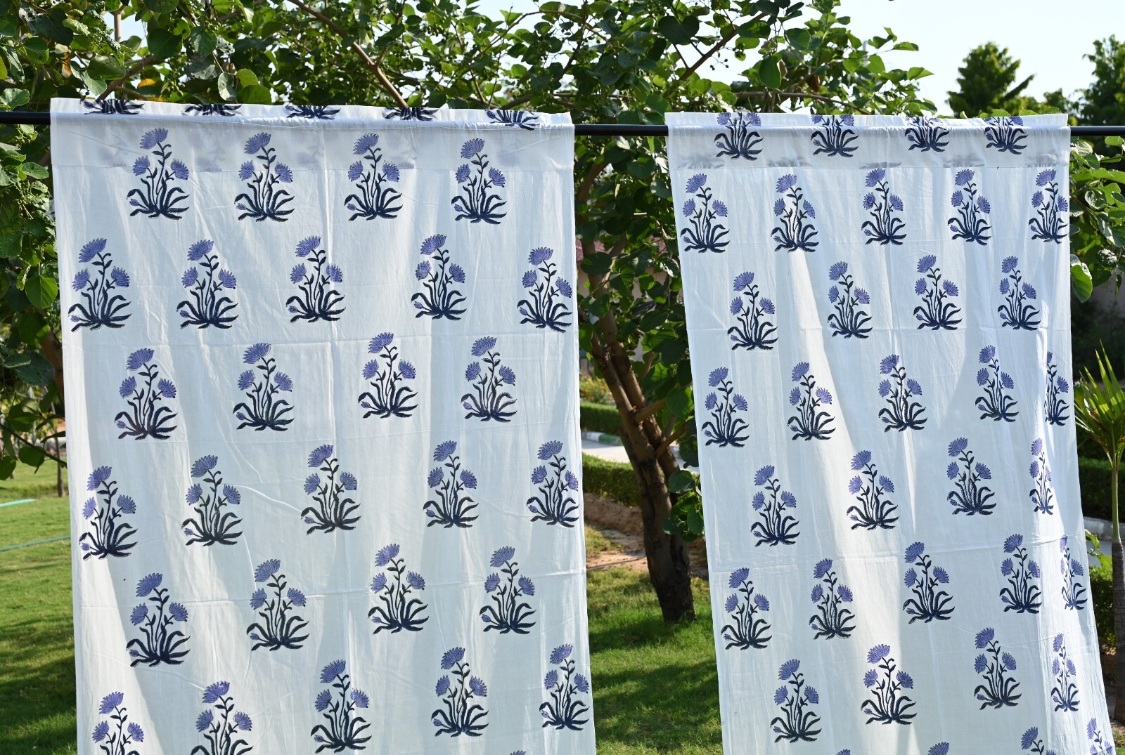 Purple Flower block Print Curtain Panels Set of 2 Indian Cotton window Curtains