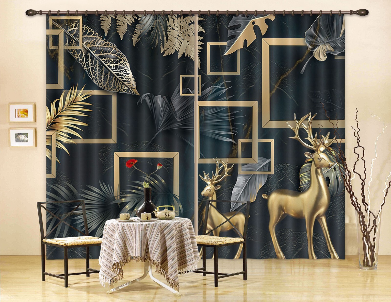 3D Black Leaf Graphics A6283 Photo Curtain Window Blockout Fabric Amy 2024
