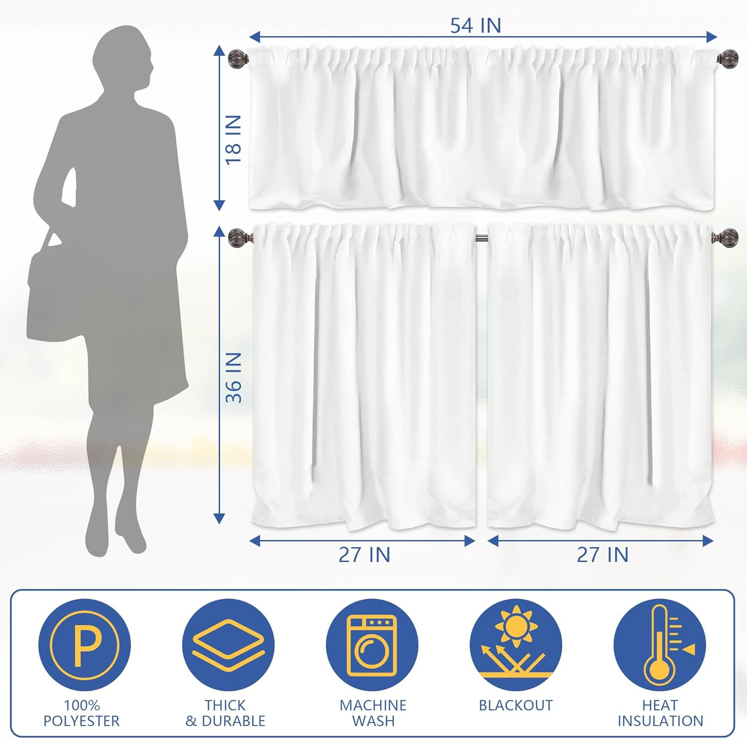 Lemon Kitchen Curtains and Valances Set 3 PCS for Window, Mediterranean Spring S