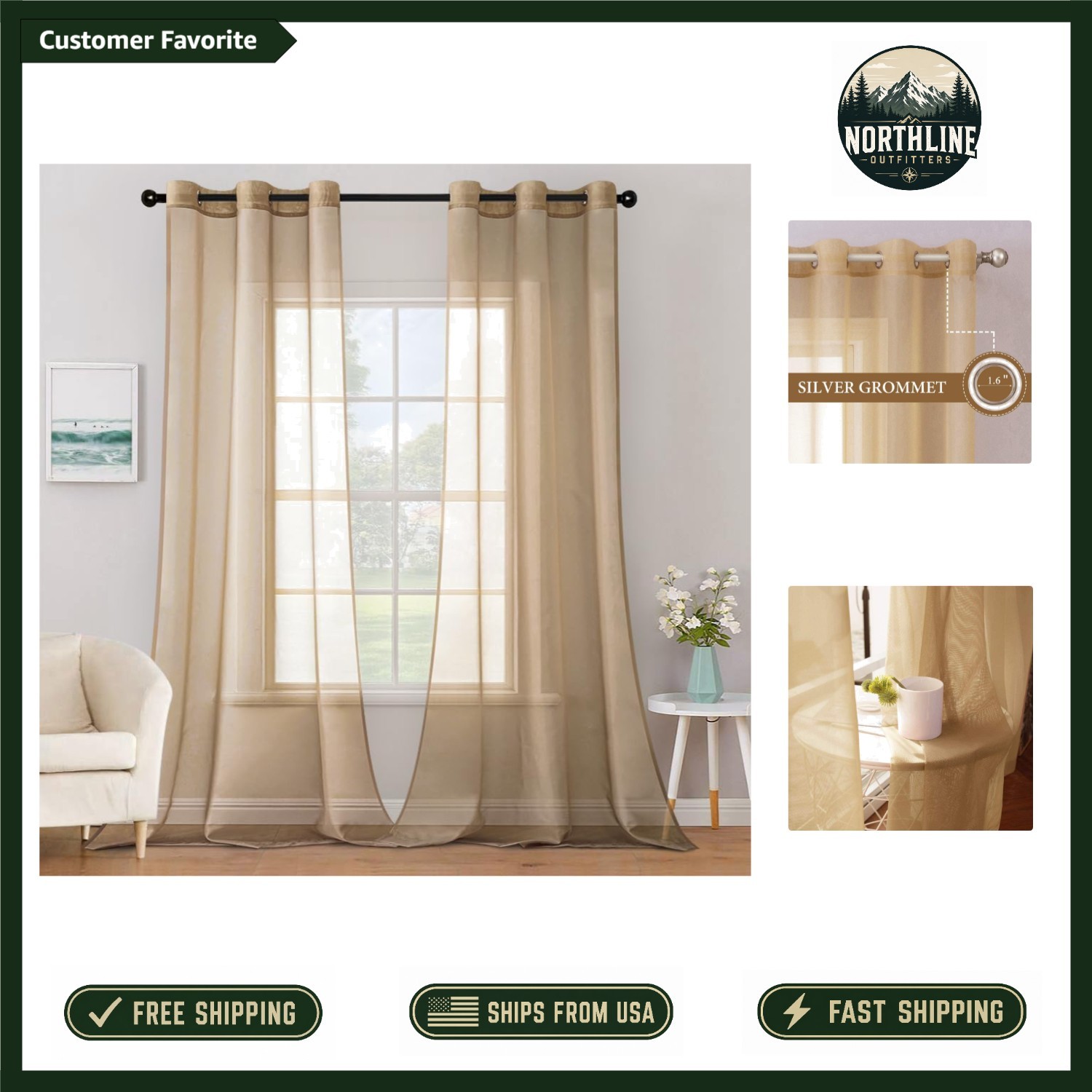 Sheer Lightweight Curtains 96 Inch Long in Taupe – Perfect for Stylish Interiors