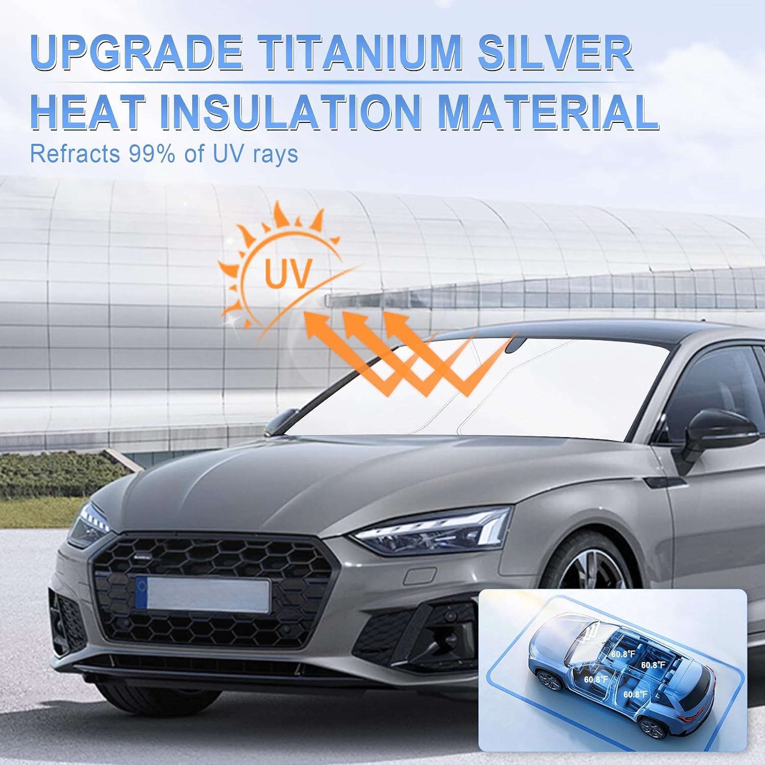 300T Universal Car Windshield Sun Shade, Foldable Reflective for Windshield &