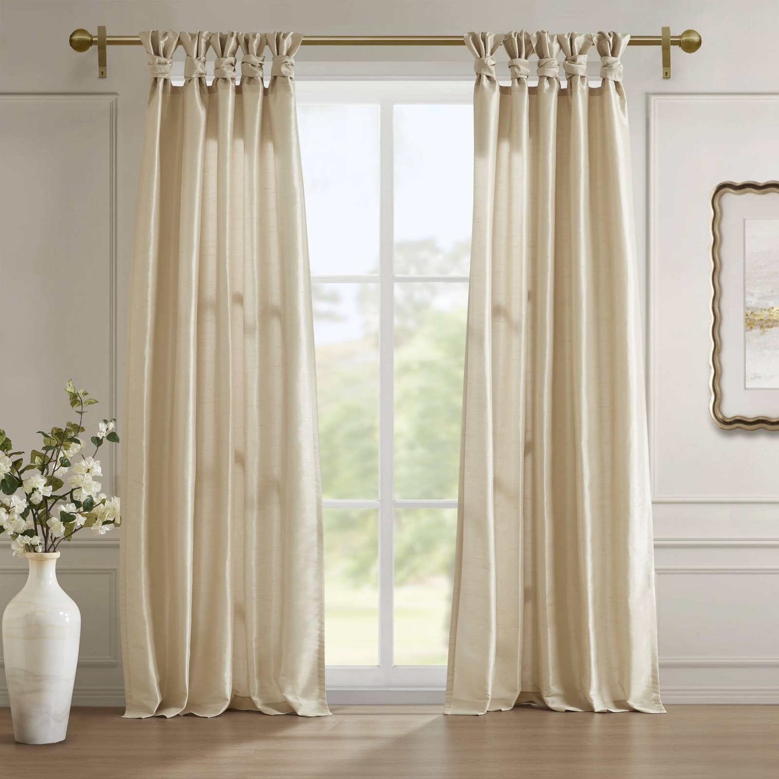 Emilia Faux Silk Single Curtain with Privacy Lining, DIY Twist Tab Top, Room …