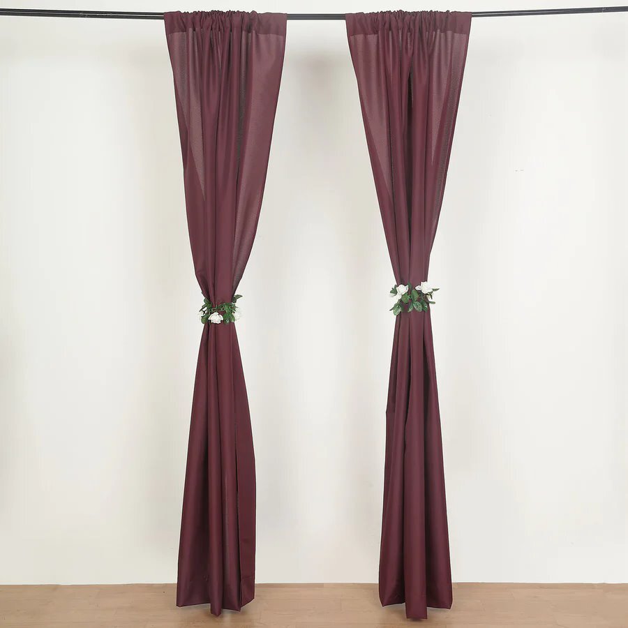 BURGUNDY 2 Drapery Panels 8 ft Polyester Backdrop CURTAINS Rod Pockets Party