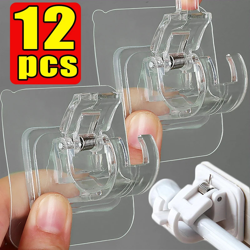 Self Adhesive Rail Hooks Nail-Free Curtain Clamp Rods Clips Hook Adjustable Show