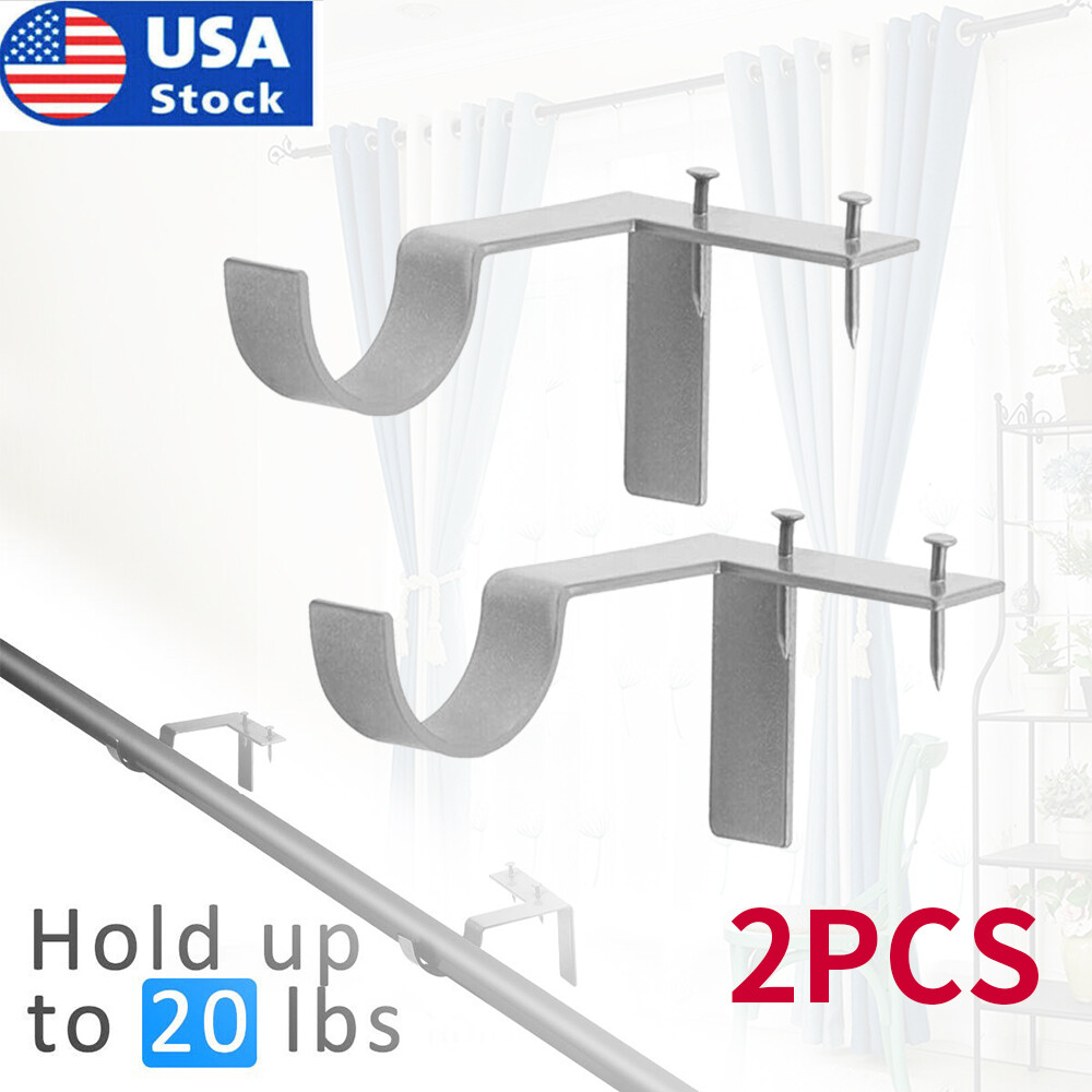 2PCS Metal Single Hang Curtain Rod Holders Bracket Into Window Frame Rod Bracket