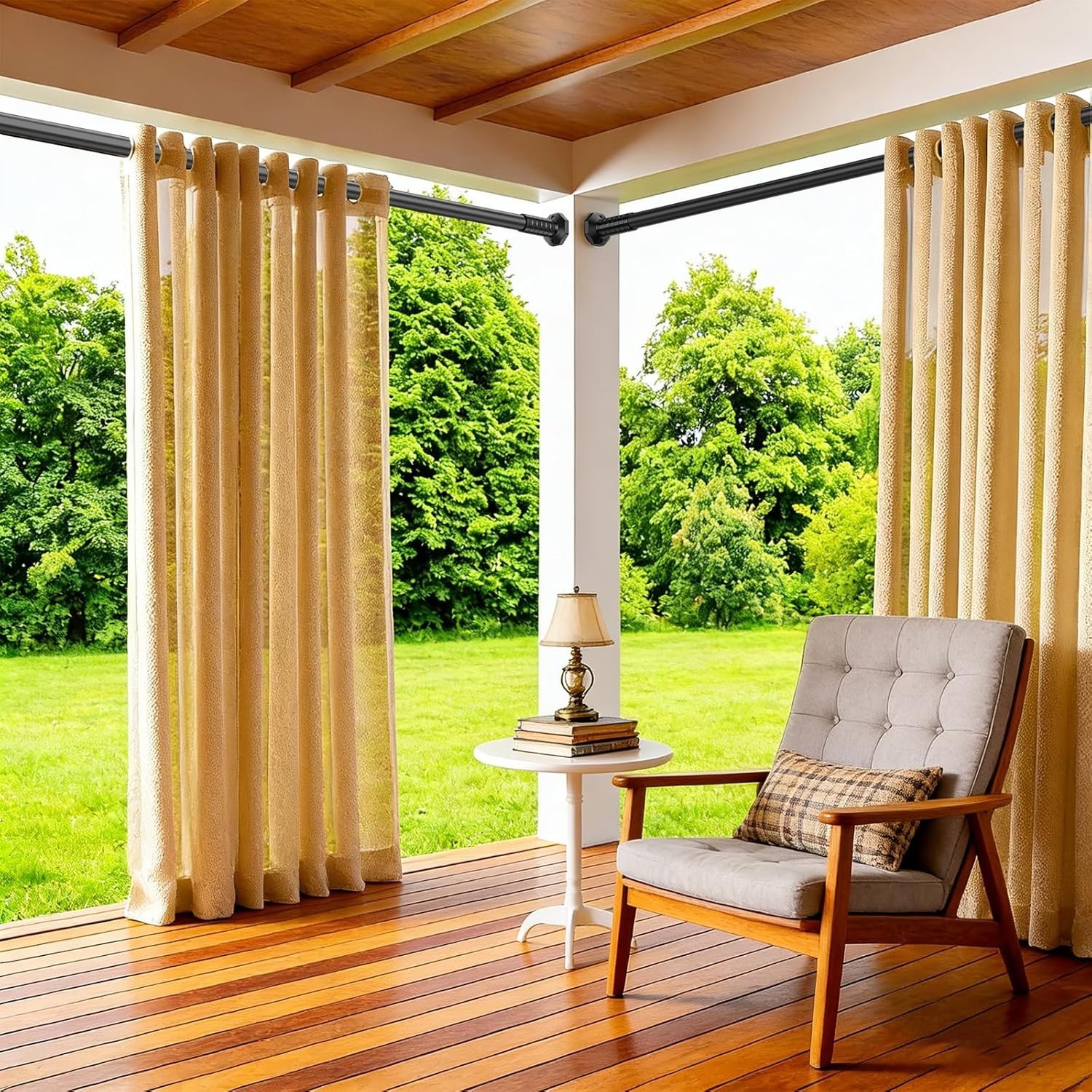 Tension Curtain Rod No Drilling 45-168 In, Black Outdoor Curtain Rod for Pati…