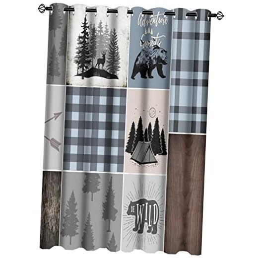 Blackout Curtains for Bedroom,Retro 42″W x 63″L (Pack of 1) Rustic Bear Deer