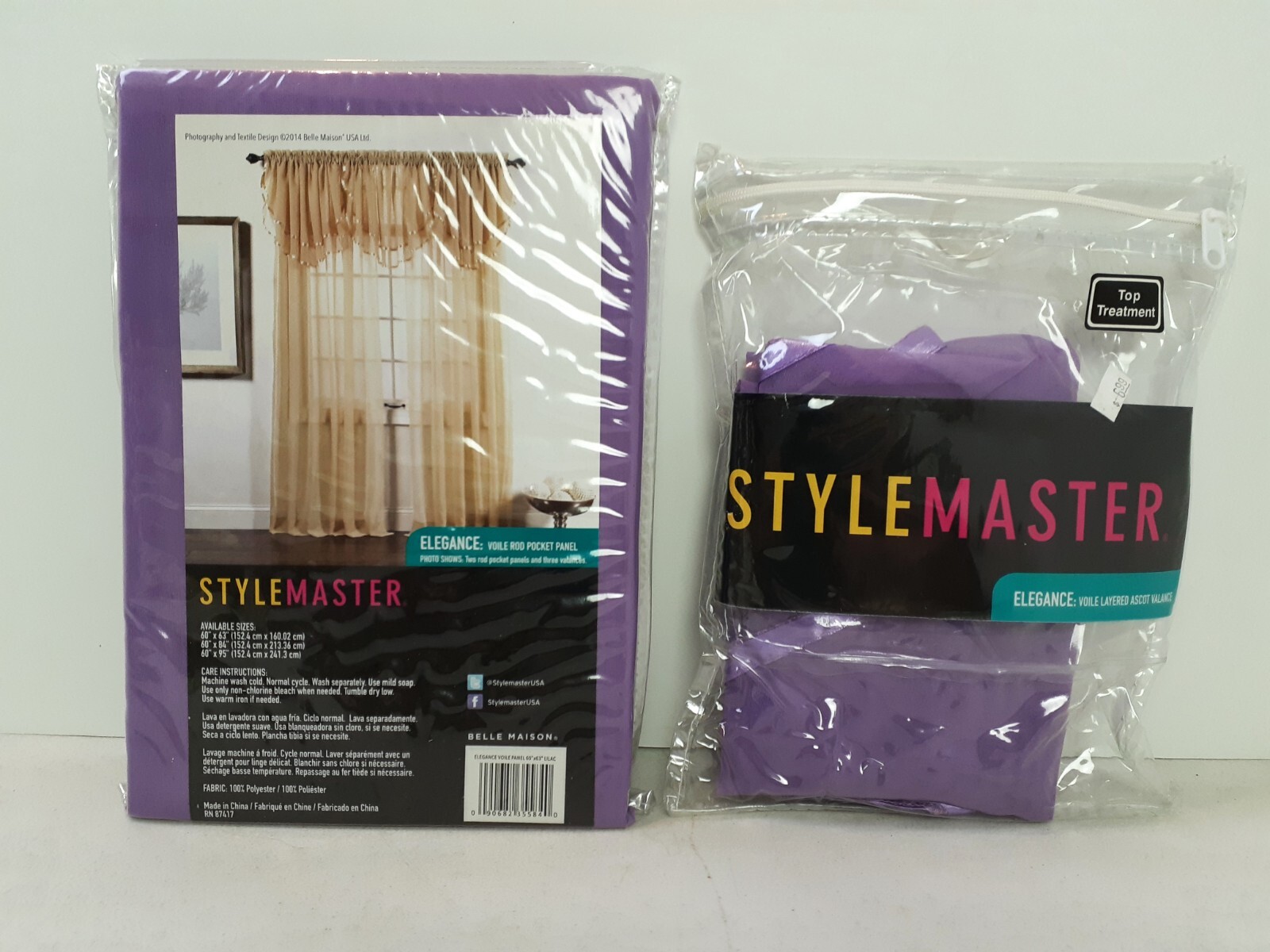 STYLE MASTER 1 Elegance Voile Rod Pocket Panel 60×63 & 1 Layered Valance Lilac