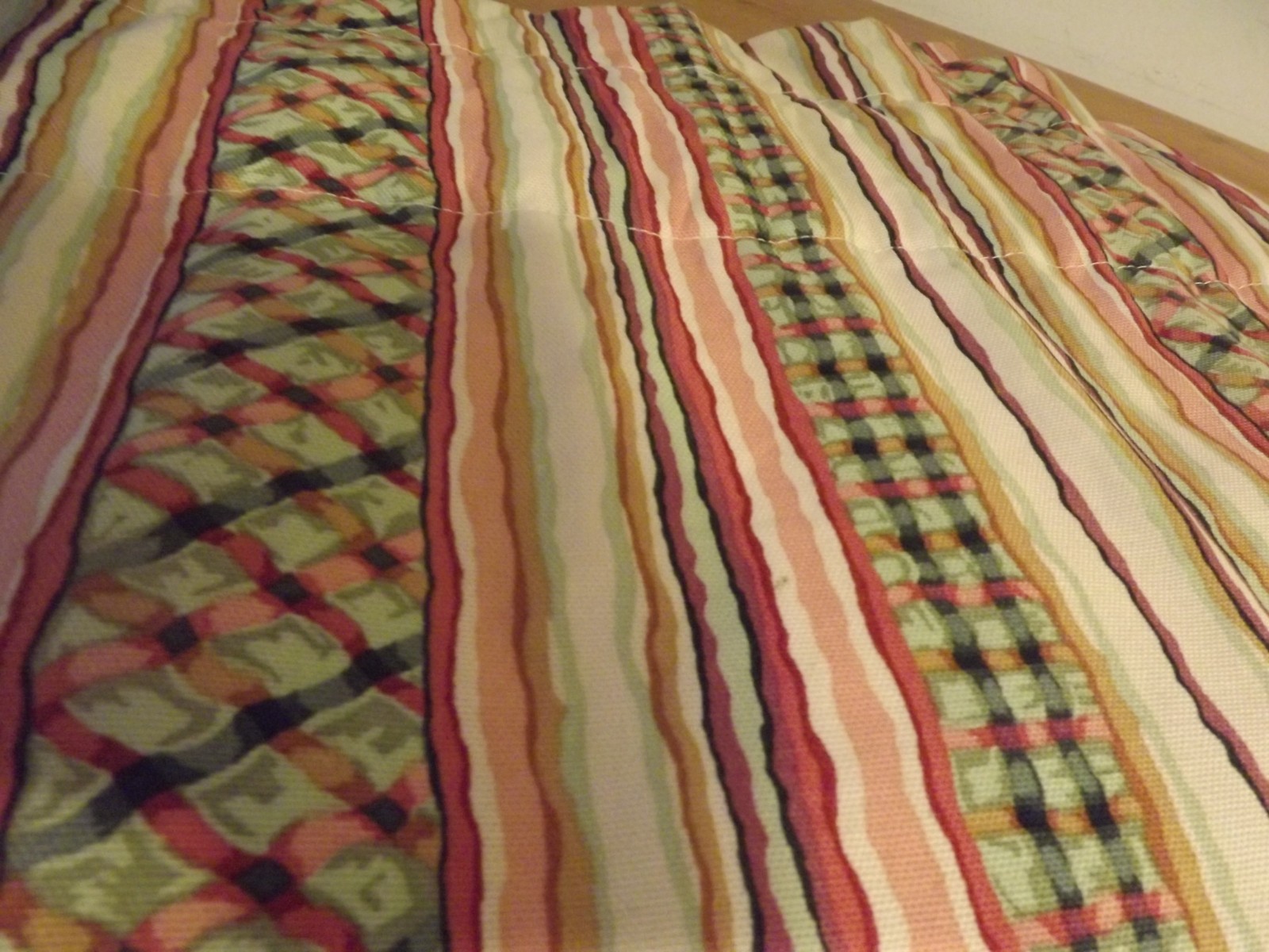 VALANCE CUSTOM lined VALANCE coral orange and greens STRIPES 100″W 3 available