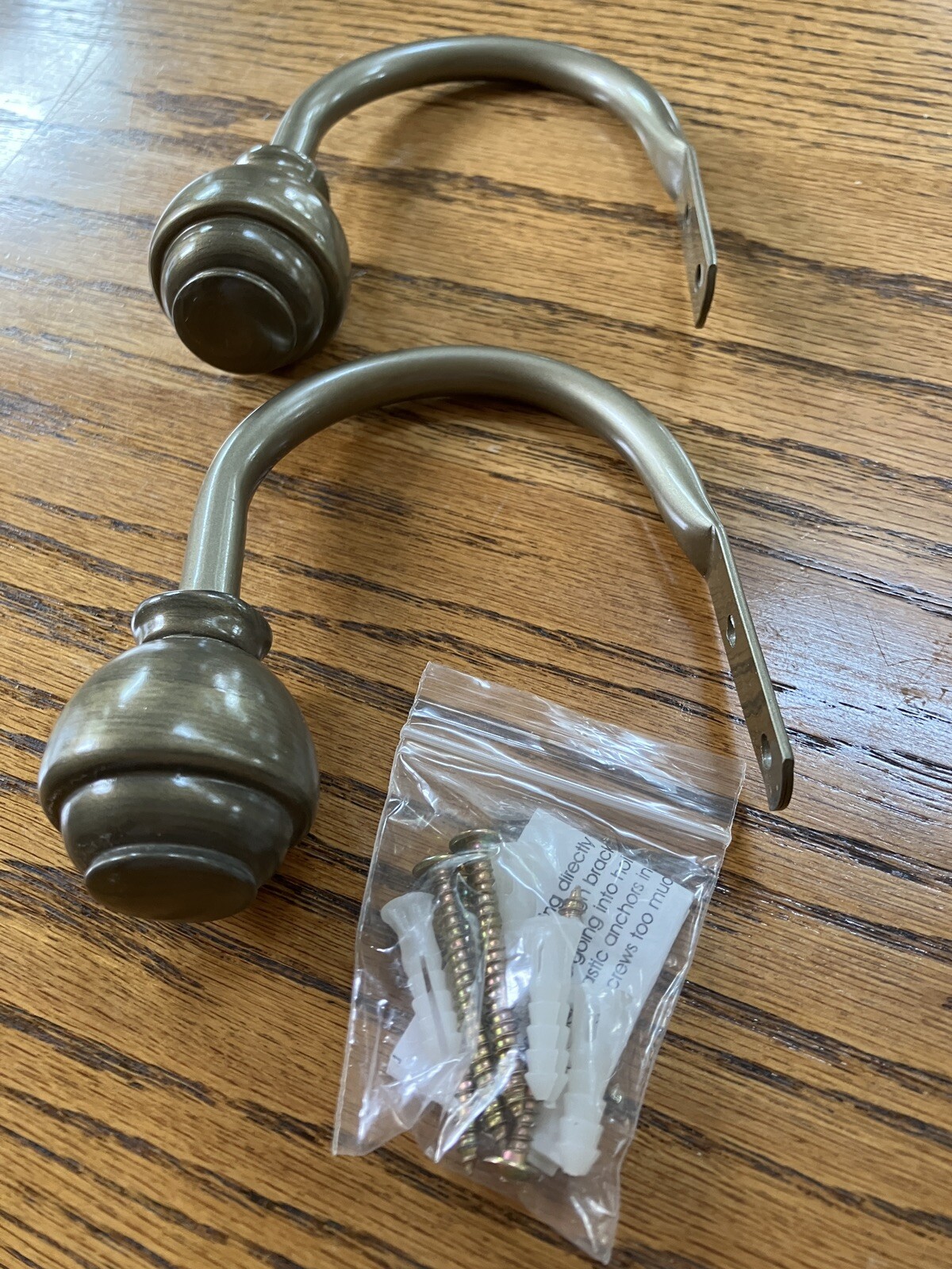 Gold/Brass Knob Drapery Curtain Holder Tie Back Hook 2 pcs & Hardware New
