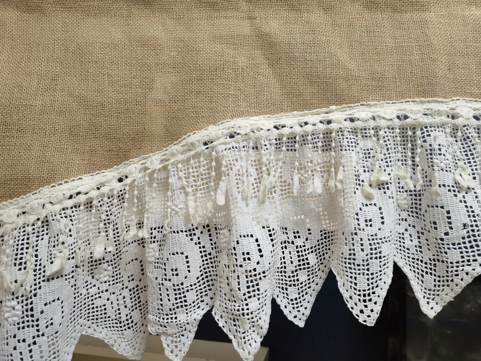 Rustic Burlap Lace Valance Kitchen Curtain window Treatment