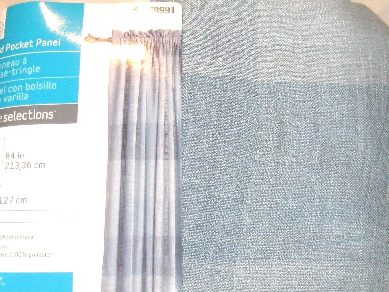 Style Selections Blue Curtain Drape Kenna Mineral Check Panel 50″ x 84L NIP