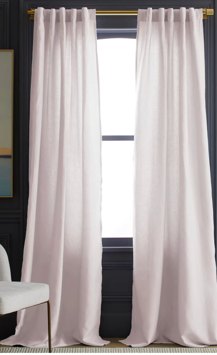 Quince European Linen Curtain 96×96 Blush Pink Back Tab Rod Pocket Single Panel