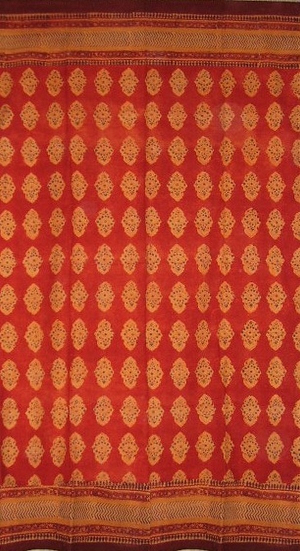 Kensington Block Print Curtain Drape Panel Cotton 46″ x 88″ Red Orange