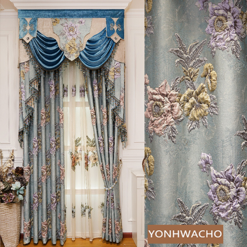 high precision jacquard thick blue shading cloth blackout curtain valance C1605