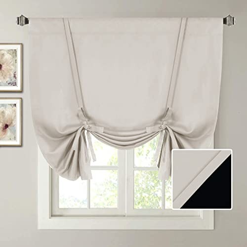 100% Blackout Tie Up Curtains for 42″W x 45″L (Pack of 1) Pumice Stone