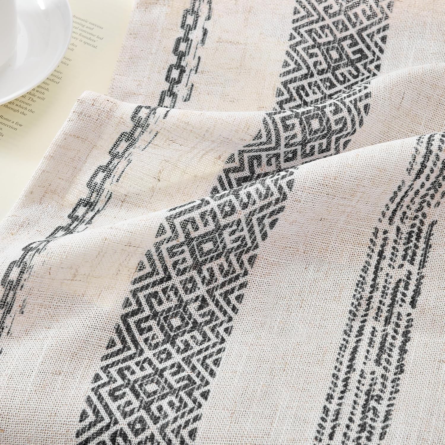 Boho Kitchen Curtains 36 Inch Linen Tier Curtains with Geometric Pattern