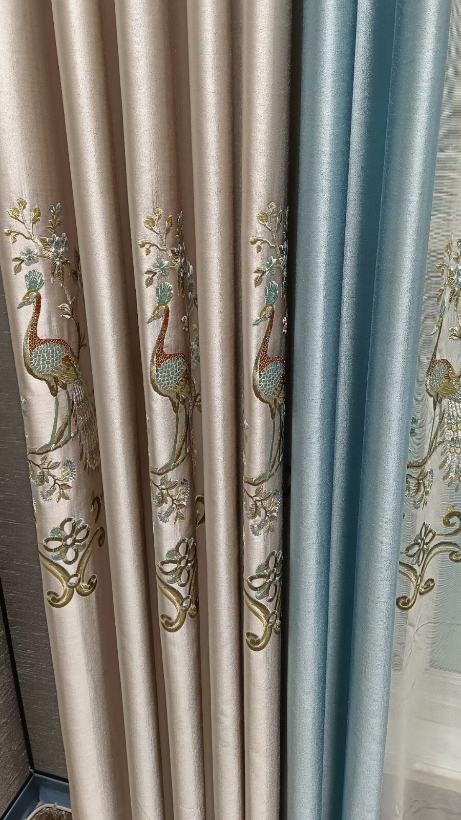 Custom embroidery Faux silk elegant champagne cloth curtain valance drape C1632