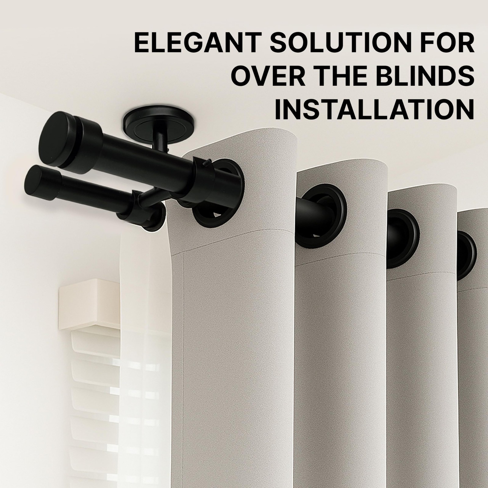 Ceiling Mounted Double Curtain Rods for Windows, Heavy Duty Black Double Curt…