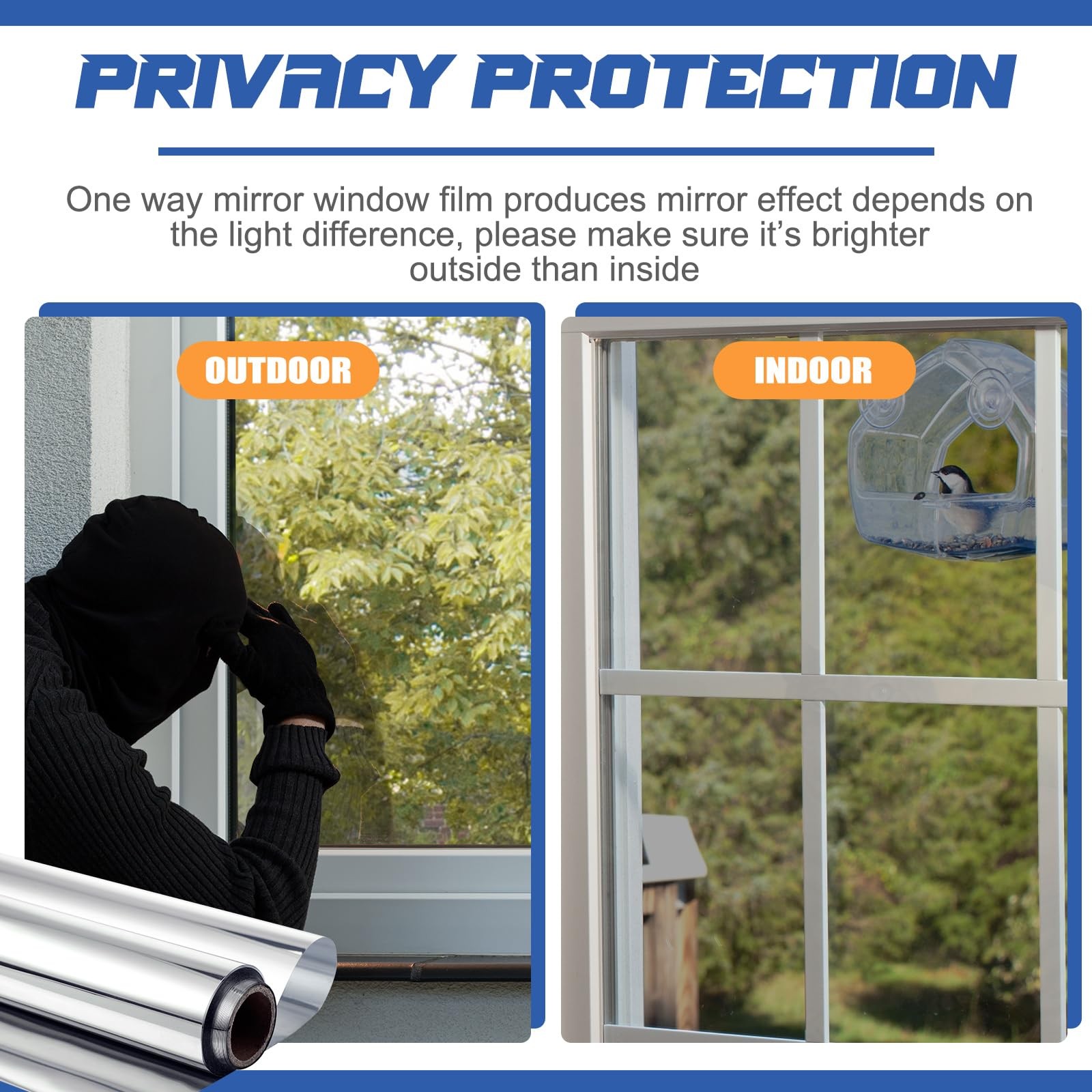48 Inch X 26 Ft One Way Window Tint Privacy Reflective Daytime Mirror Film Su