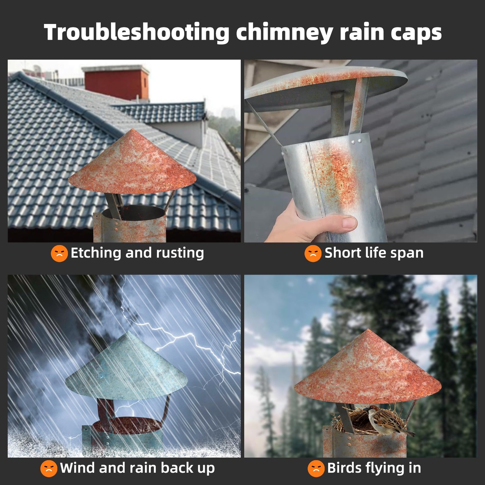 10Inch Round Chimney Cap,Adjustable Roof Cap for Vents,Chimney Cap with Scree…