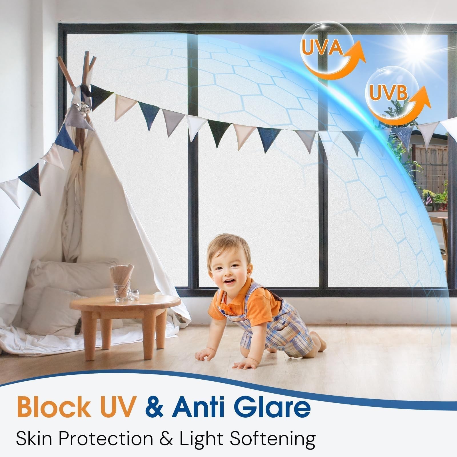 Frosted Glass Window Privacy Film – UV Blocking, Static Cling, Removable, 17.5″