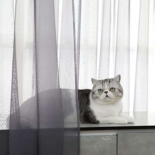 Window Gray Sheer Curtains 84 Inches Long 2 Panels 52″W x 84″L | 2 pcs Grey