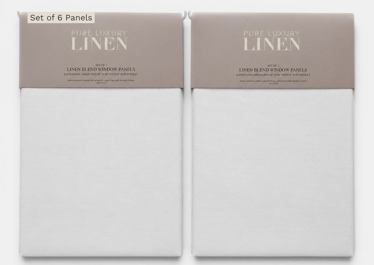 Pure Luxury Linen Blend Curtain Panels Set 6 48×84 Warm White New