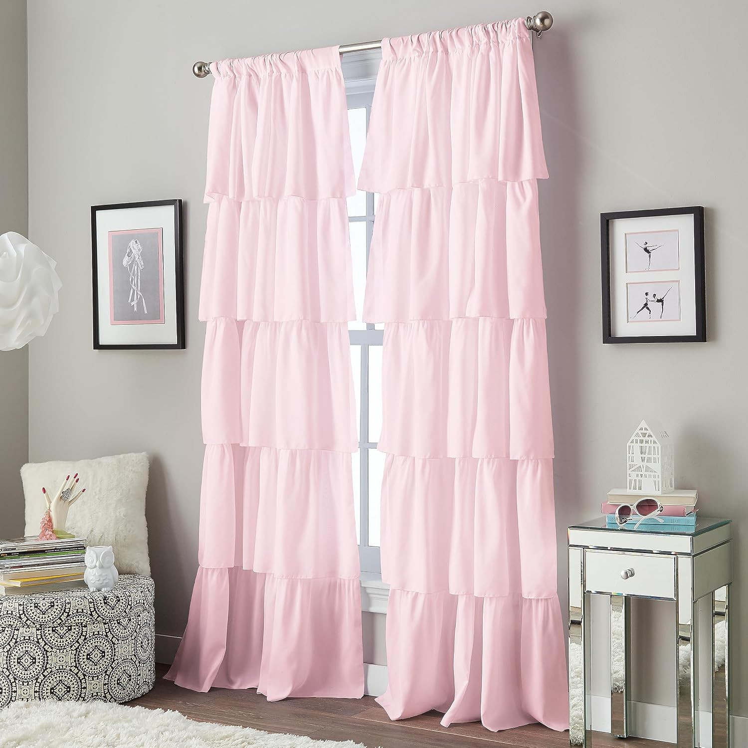 Flounced Ruffle Rod Pocket 100% Polyester, 42 X 84 Inch, 1 Curtain Panel, Pink