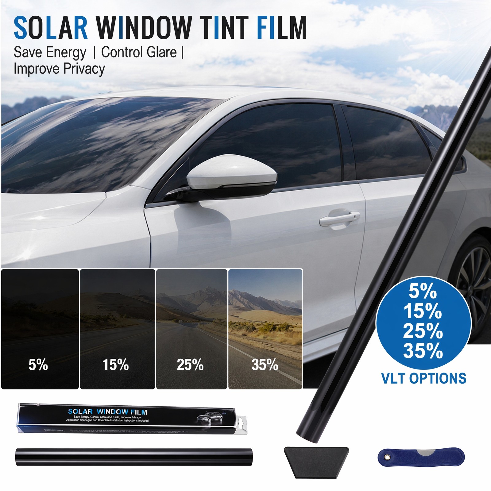 5％ 15% 25% 35% VLT Car Window Tint Film Sun Visor Front Glass Windshield Anti-UV