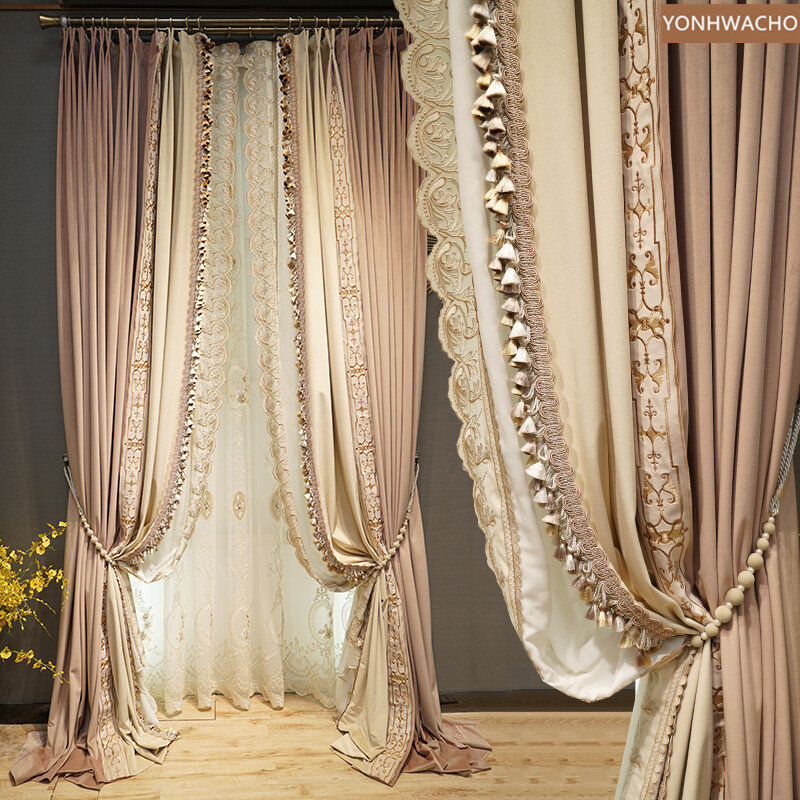 American luxury dirty pink thick Velvet cloth blackout curtain tulle C615