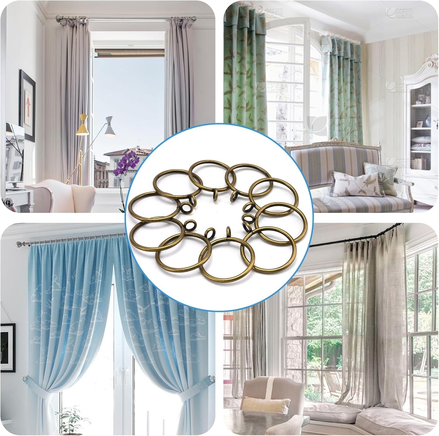 44 Pack Heavy-Duty Curtain Rings – Metal Drapery Rings in Glossy Antique Bronze