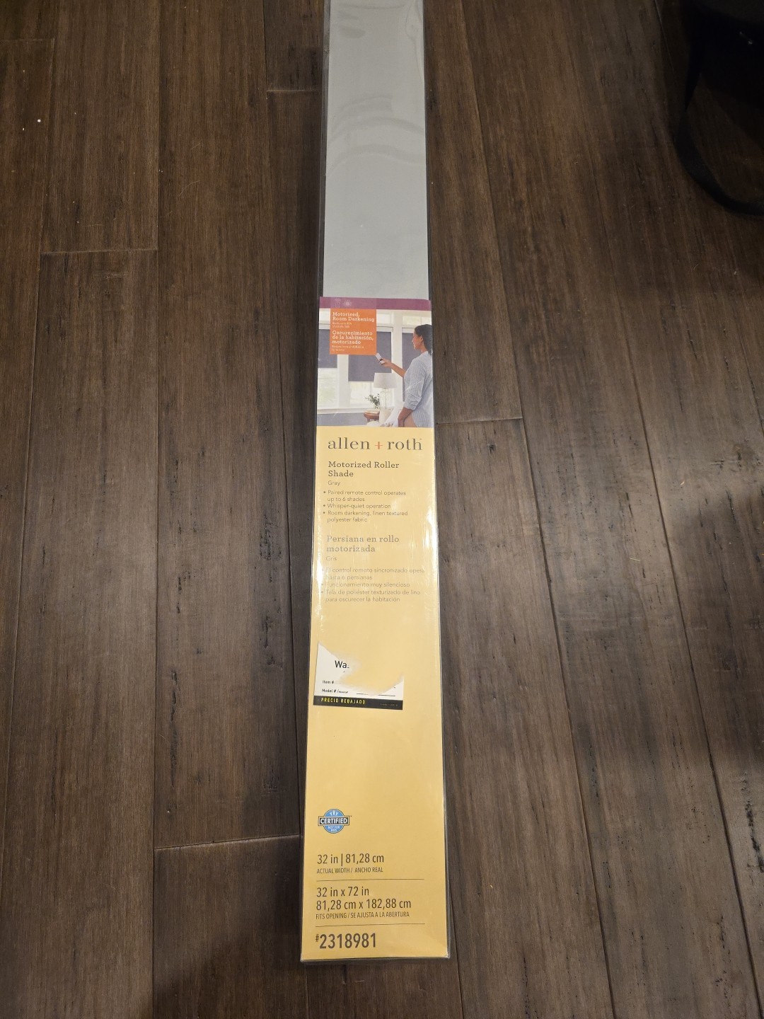Allen + Roth Motorized Roller Shade Gray 32×72″ 2318981 With Remote New!!!