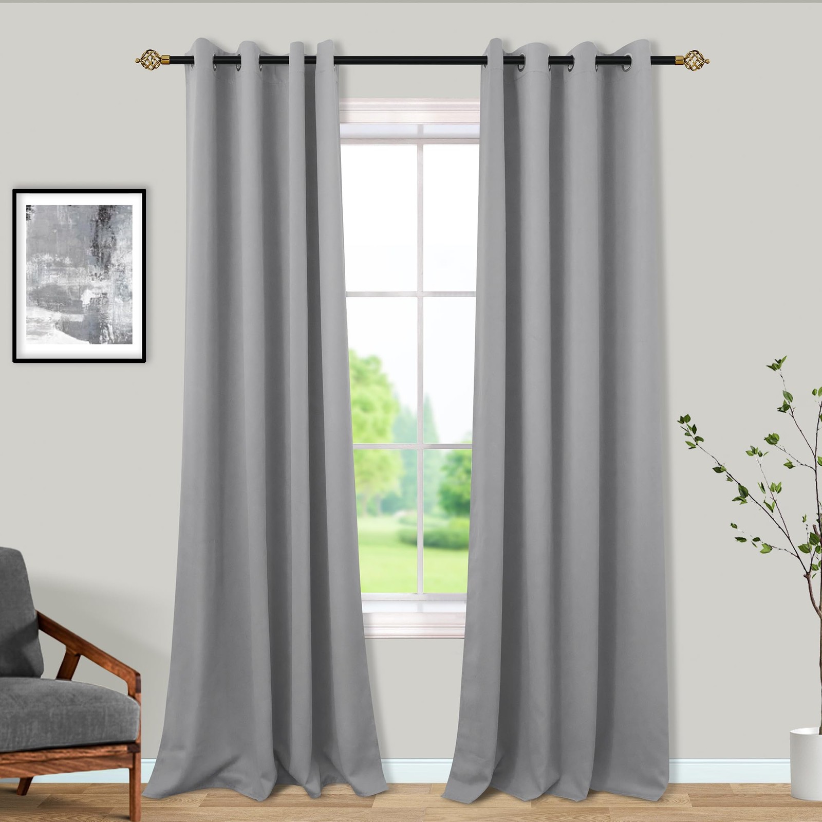 Mrs.Naturall Light Blocking Curtains 84 Inches Long,Room Darkening Light Gray Gr