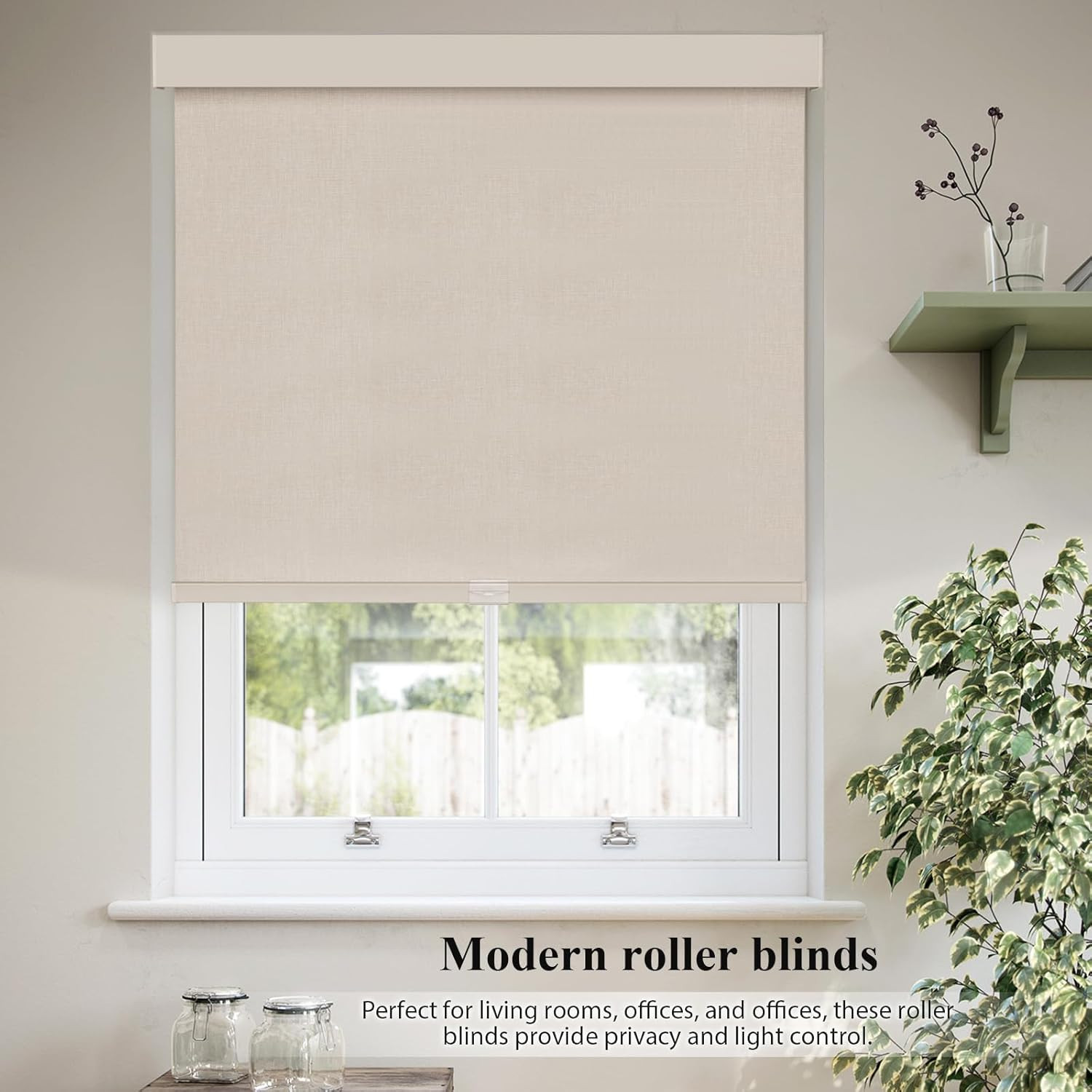 Beige Cordless Blackout Roller Shades with Valance, 36″ W x 72″ H