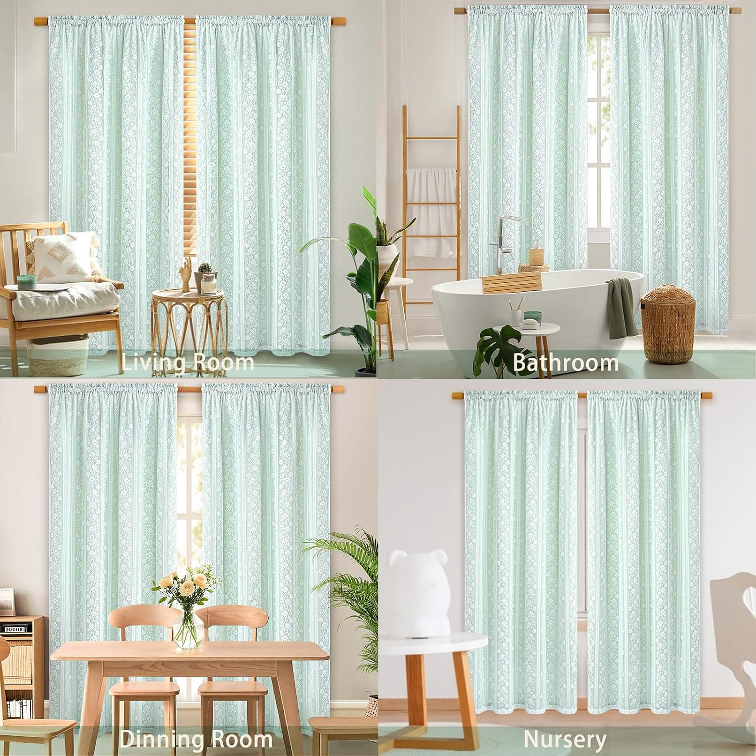 Linen Curtains for Bedroom Double Layer Curtain 63 Inch Length 2 Panels, Farmhou