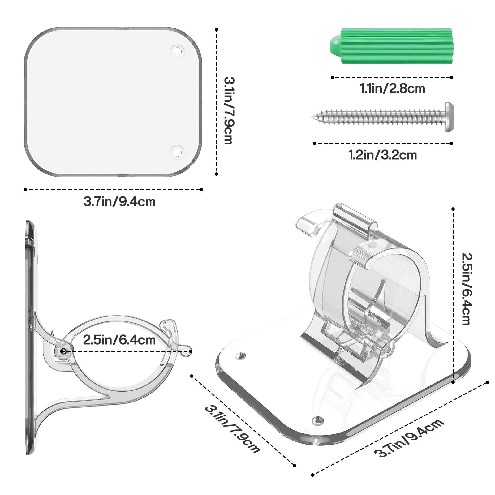 Adjustable No Drill Curtain Rod Holders, 2pcs, 20lb, Clear