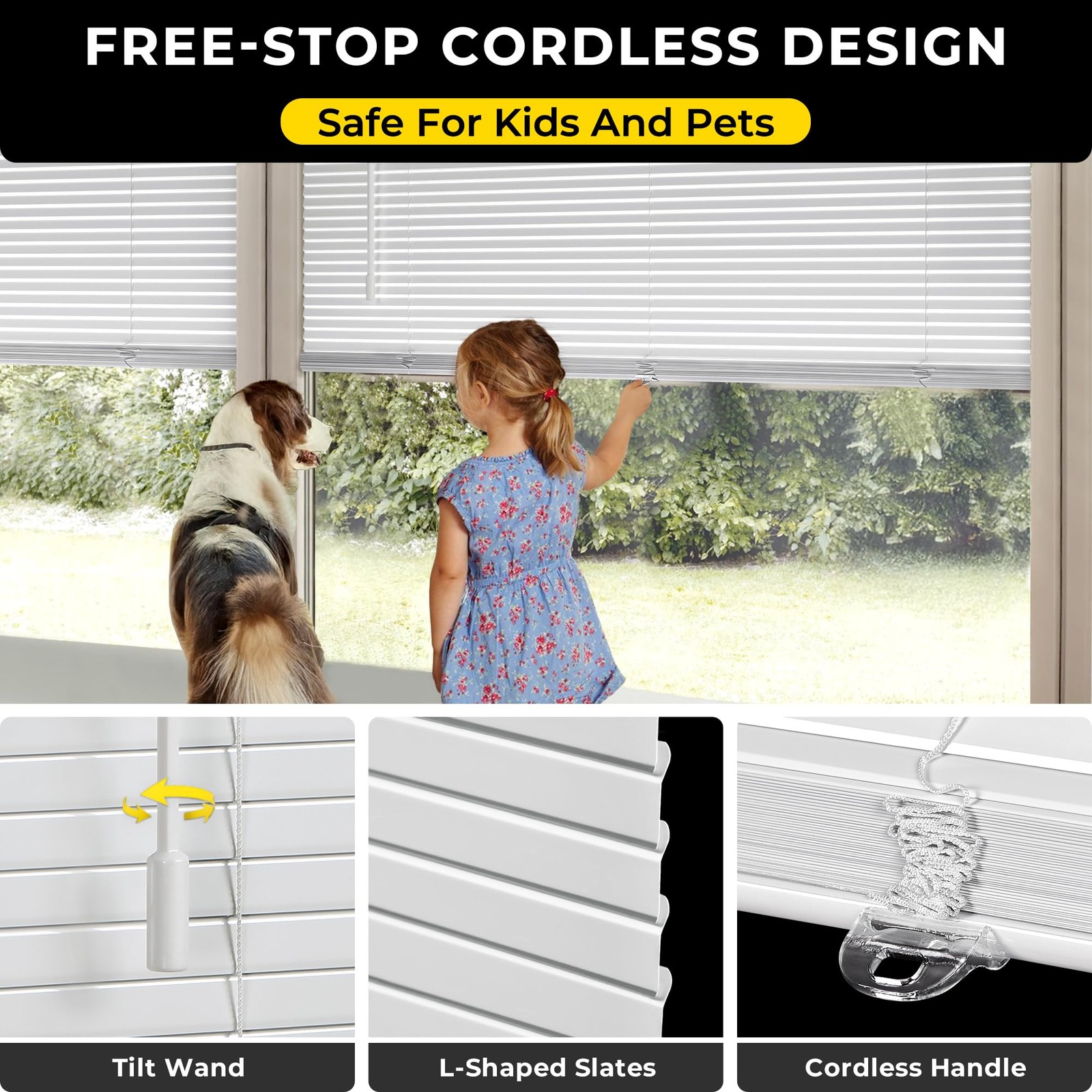 No Drill Aluminum Cordless Mini Blinds, 44×48 in, White