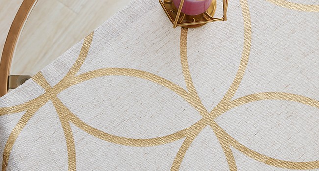 Gold Foil Print Linen Curtains Metallic Moroccan Cream Semi Sheer Curtains for