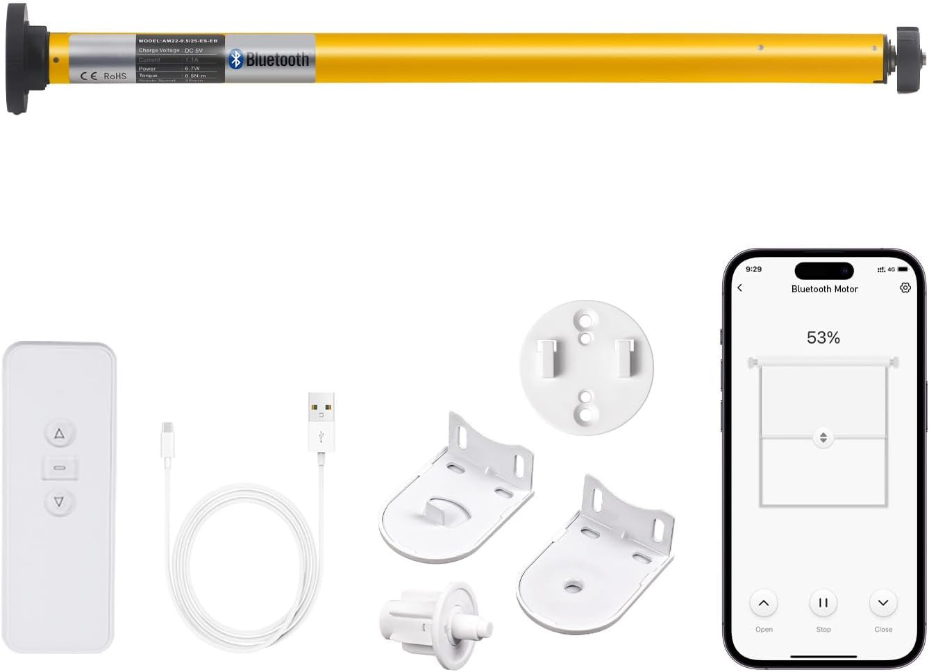 Smart Blinds Motor for 1.25″ Shade Tube, Bluetooth & RF Remote, Alexa Compatible