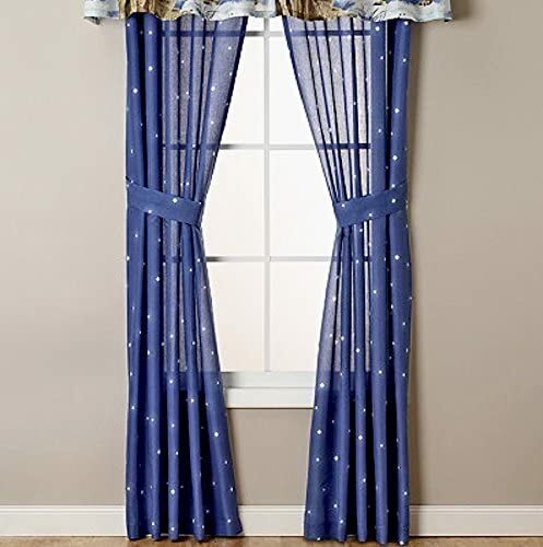 Midnight Wolves Blue Star Drapery Set (2- Panels with 2 Tiebacks) 84″ x 84″