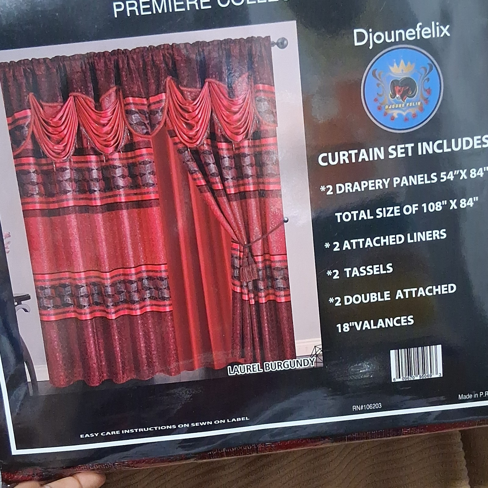 Djounefelix Laurel Burgundy Floral Panel Double Valance Tassels Liners 108x84in