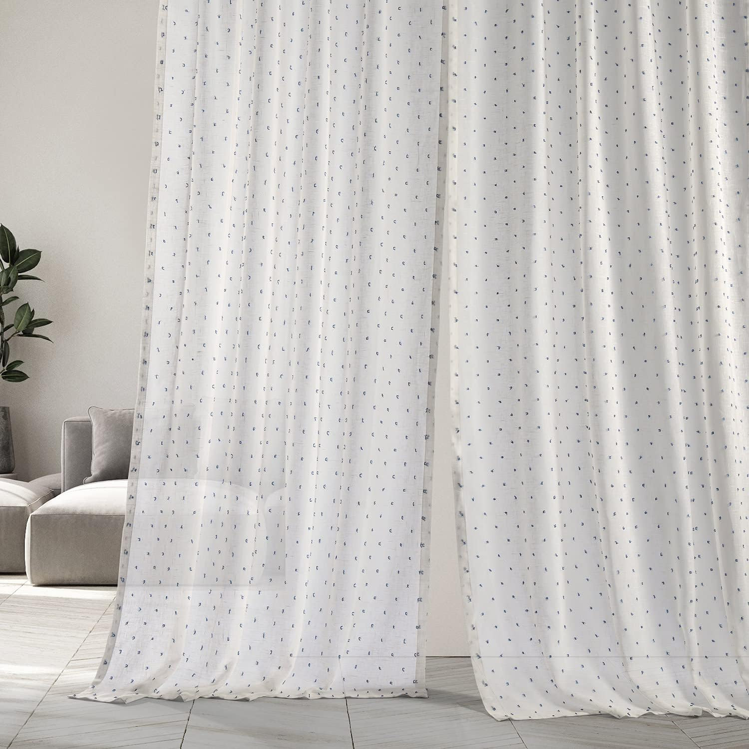 Patterned Faux Linen Sheer Curtains for Living Room or Bedroom 50 X 84, Rod Pock