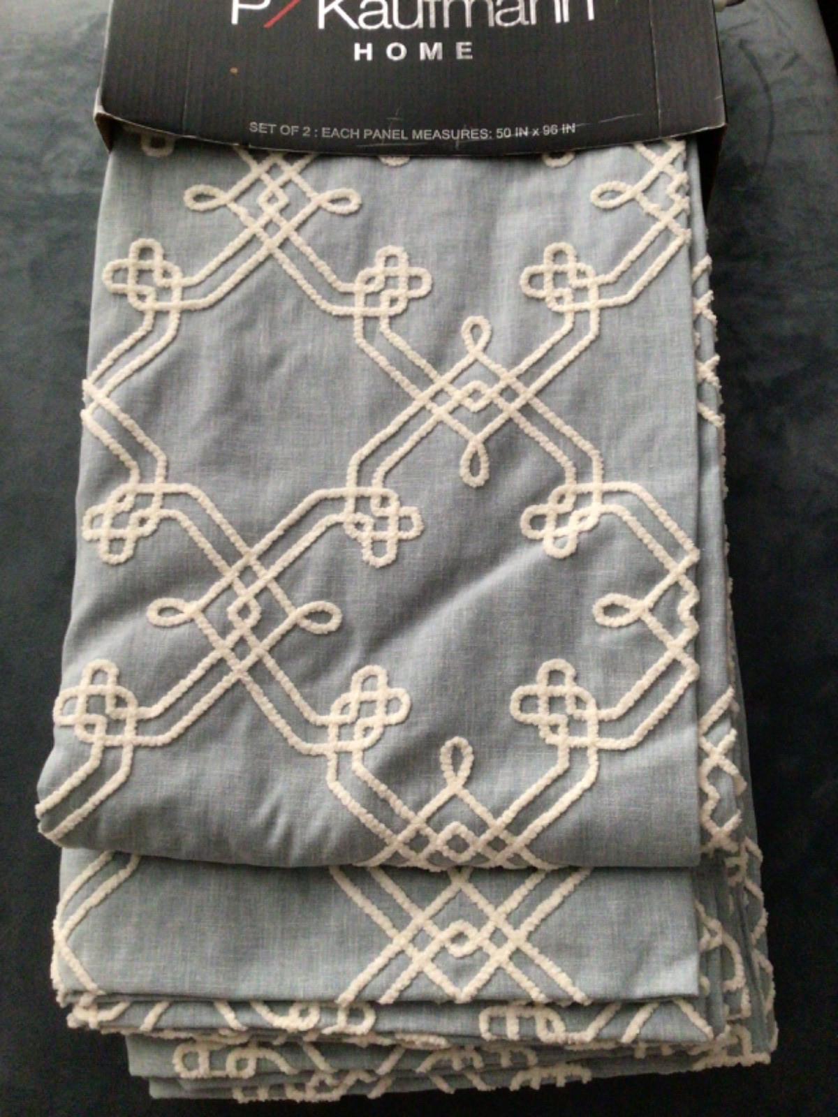 P/KAUFMAN window Curtain Panels 50 x 96 Dynasty Embroidered Chambray Geometric