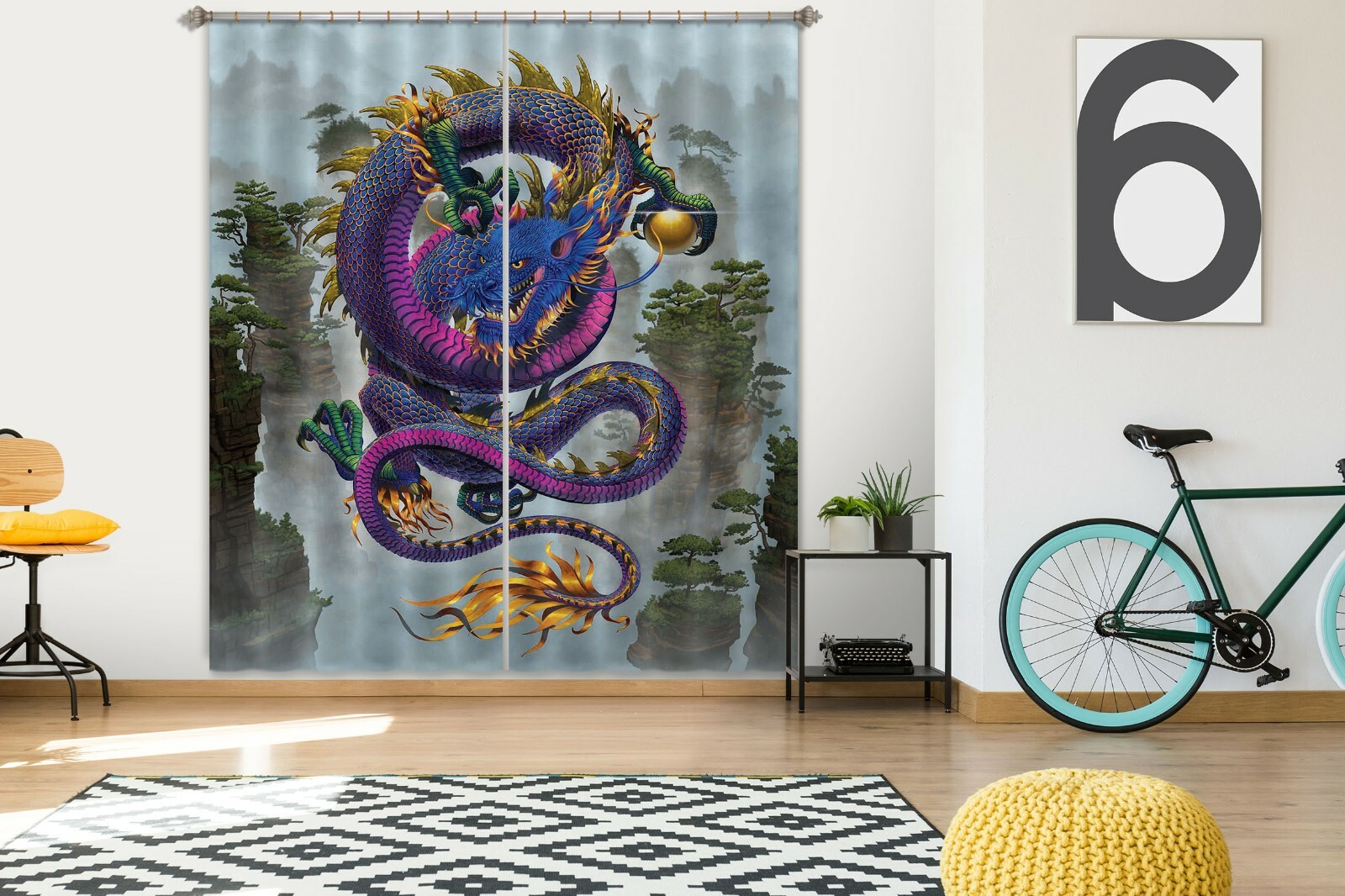 3D Purple Dragon A41 Blockout Photo Curtain Fabric Window Vincent Zoe